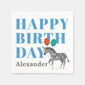 ハッピーバースデーパーティー動物ゼブラ名 スタンダードカクテルナプキン (正面)