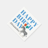 ハッピーバースデーパーティー動物ゼブラ名 スタンダードカクテルナプキン (角)