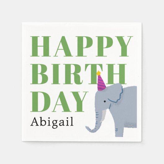 ハッピーバースデーパーティー動物象の名前 スタンダードカクテルナプキン (正面)
