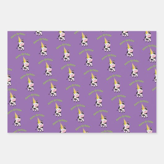 ハッピーバースデーパーティー牛 ラッピングペーパーシート (正面)