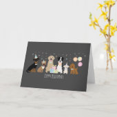 ハッピーバースデーパーティー犬 カード (黄色い花)