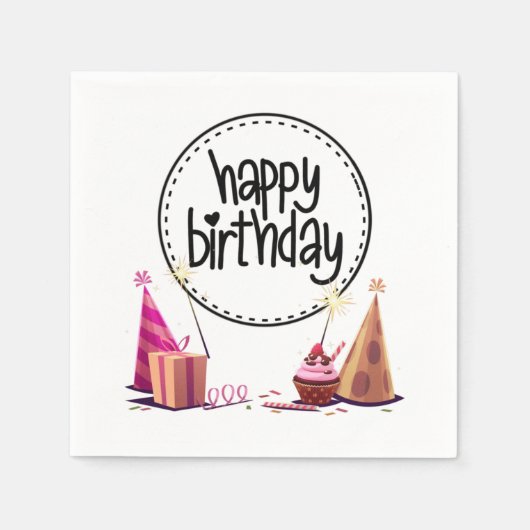 ハッピーバースデーパーティー3層のナプキン スタンダードカクテルナプキン (正面)