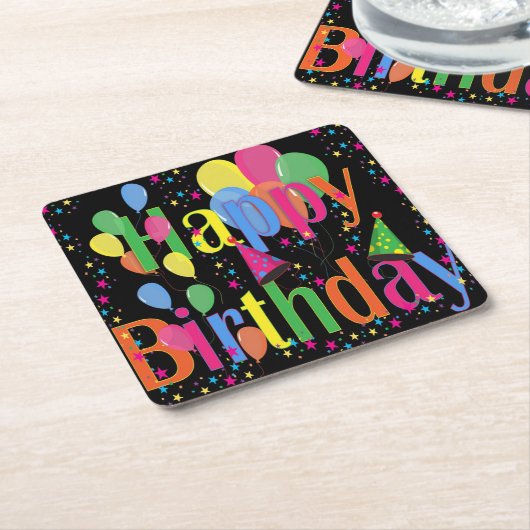 ハッピーバースデーパーティー スクエアペーパーコースター (アングル)