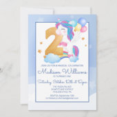 ハッピーバースデーパーティー |第2誕生日パステルユニコーン 招待状 (正面)