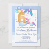 ハッピーバースデーパーティー |第6誕生日ユニコーン 招待状 (正面)