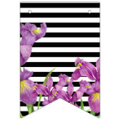 ハッピーバースデーパープルアイリス白黒ストライプズ バンティングフラッグ (第1の旗)