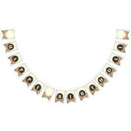 ハッピーバースデーパープルアイリス白黒水玉模様 バンティングフラッグ