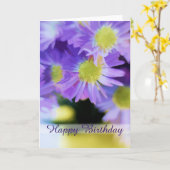 ハッピーバースデーパープルアスターブーケイラストレーション カード (黄色い花)