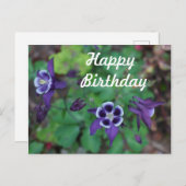 ハッピーバースデーパープルオダマキ(植物)フラワーポストカード ポストカード (正面/裏面)