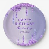 ハッピーバースデーパープルグリッター金属パーティー ペーパープレート (正面)