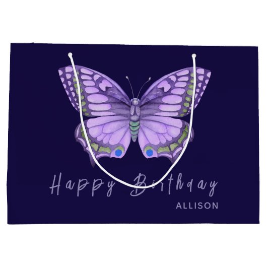 ハッピーバースデーパープルバタフライラージ抱き枕 ラージペーパーバッグ (裏面)