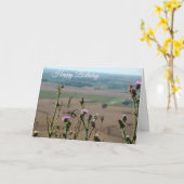 ハッピーバースデーパープルフラワーズシーニックビューカード カード (黄色い花)