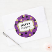 ハッピーバースデーパープルブラック金ゴールド紙吹雪 ラウンドシール (封筒)
