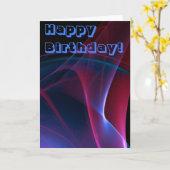 ハッピーバースデーパープルブルー抽象芸術空白のテンプレート カード (黄色い花)