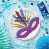 ハッピーバースデーパープルマスカレードマスク ペーパープレート (パーティー)