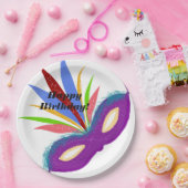 ハッピーバースデーパープルマスカレードマスク ペーパープレート (パーティー)