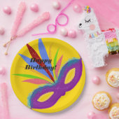 ハッピーバースデーパープルマスカレードマスク ペーパープレート (パーティー)