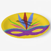 ハッピーバースデーパープルマスカレードマスク ペーパープレート (アングル)