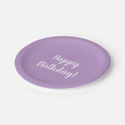 ハッピーバースデーパープル薄紫誕生日パーティー ペーパープレート (アングル)