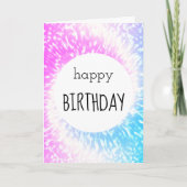 ハッピーバースデーパープル&ブルー絞り染めヒッピー カード (正面)