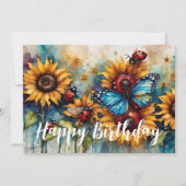 ハッピーバースデーヒマワリ、蝶とラディバグ シーズンカード (正面)