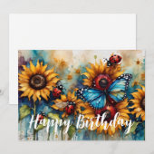 ハッピーバースデーヒマワリ、蝶とラディバグ シーズンカード (正面/裏面)