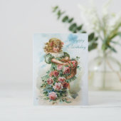 ハッピーバースデービクトリアンポストカードピンクローズ ポストカード (スタンド正面)