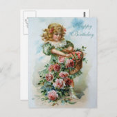 ハッピーバースデービクトリアンポストカードピンクローズ ポストカード (正面/裏面)