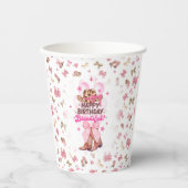 ハッピーバースデービューティフルキュートピンク女性のカーボーイウェスタン 紙コップ (正面)