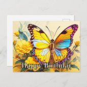 ハッピーバースデービューティフルスプリングタイムバタフライアート シーズンポストカード (正面/裏面)