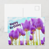ハッピーバースデービューティフルパープルチューリップ ポストカード (正面/裏面)