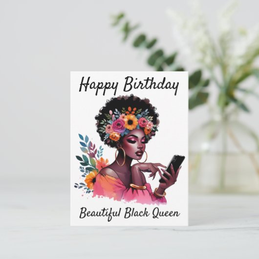 ハッピーバースデービューティフルブラッククイーンメラニンシアスタ ポストカード (スタンド正面)