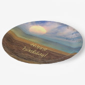 ハッピーバースデービーチサンセット ペーパープレート (アングル)