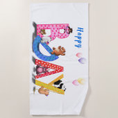 ハッピーバースデービーチタオルギフトベビーベアパーティー ビーチタオル (正面)