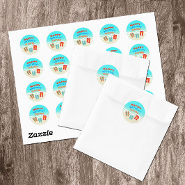 ハッピーバースデービーチパーティー パーソナライズされた ラウンドシール