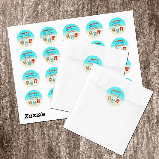 ハッピーバースデービーチパーティー パーソナライズされた ラウンドシール