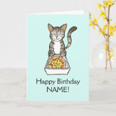 ハッピーバースデーピザ猫カードはテンプレートを個人化します カード (黄色い花)