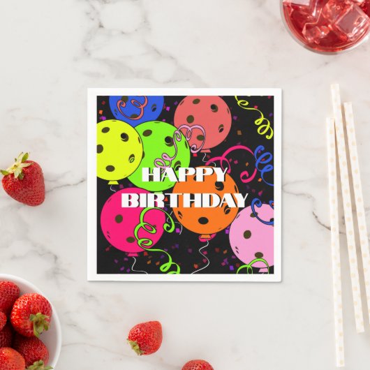 ハッピーバースデーピックボールバルーン紙吹雪ブラック スタンダードカクテルナプキン (インサイチュ)
