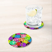 ハッピーバースデーピックボールバルーン紙吹雪ブラック ラウンドペーパーコースター (インサイチュ)