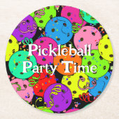 ハッピーバースデーピックボールバルーン紙吹雪ブラック ラウンドペーパーコースター (正面)