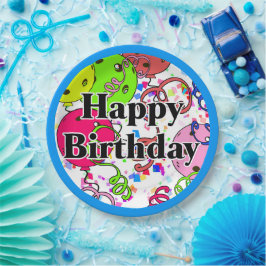 ハッピーバースデーピックボールバルーン紙吹雪白 ペーパープレート