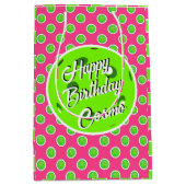 ハッピーバースデーピックボール明るい緑オンホットピンク ミディアムペーパーバッグ (正面)