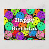 ハッピーバースデーピックルボール風船のコンフェッティ 黒 ポストカード (正面)