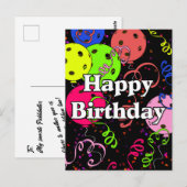 ハッピーバースデーピックルボール風船の黒のコンフェッティ ポストカード (正面/裏面)