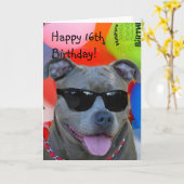 ハッピーバースデーピットブルグリーティングカード カード (黄色い花)