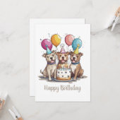 ハッピーバースデーピットブルドッグ カード (正面/裏面インサイチュ)