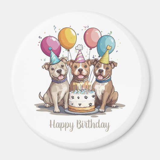 ハッピーバースデーピットブルドッグ マグネット (正面)