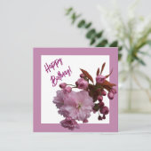 ハッピーバースデーピンクさくらんぼ花アート シーズンカード (スタンド正面)