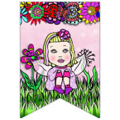 ハッピーバースデーピンクとパープルユニコーン妖精 バンティングフラッグ (第1の旗)