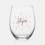 ハッピーバースデーピンクとブラックパーソナライズされた ステムなしワイングラス (正面)